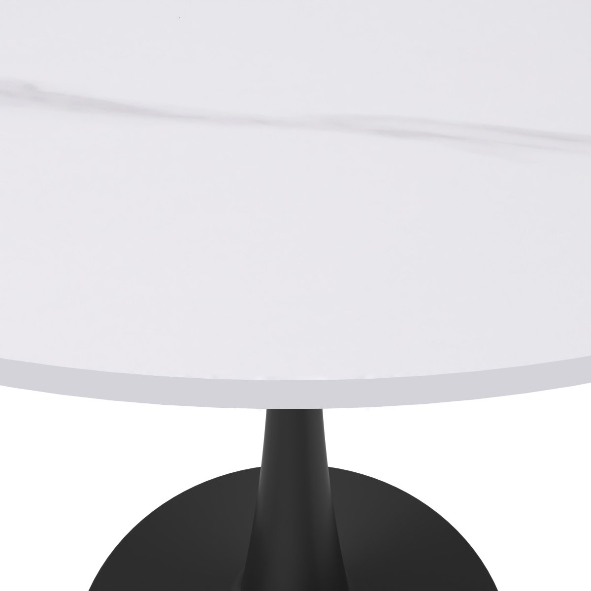 Bristol Round Dining Table with MDF/Sintered Stone/Glass Tabletop in Black Steel Base Sintered Stone 31 Inches White Dining Table Leisuremod