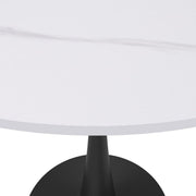 Bristol Round Dining Table with MDF/Sintered Stone/Glass Tabletop in Black Steel Base Sintered Stone 31 Inches White Dining Table Leisuremod