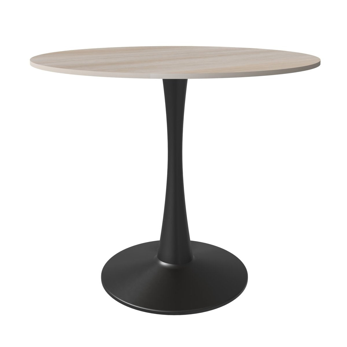 Bristol Round Dining Table with MDF/Sintered Stone/Glass Tabletop in Black Steel Base MDF 35 Inches Light Natural Dining Table Leisuremod