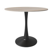Bristol Round Dining Table with MDF/Sintered Stone/Glass Tabletop in Black Steel Base MDF 35 Inches Light Natural Dining Table Leisuremod