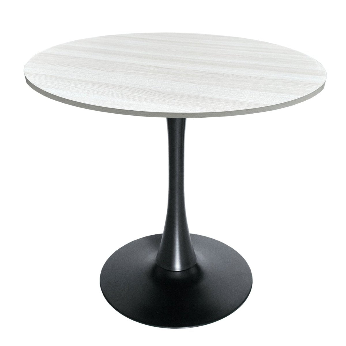 Bristol Round Dining Table with MDF/Sintered Stone/Glass Tabletop in Black Steel Base MDF 36 Inches Light Natural Dining Table Leisuremod