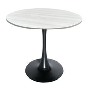 Bristol Round Dining Table with MDF/Sintered Stone/Glass Tabletop in Black Steel Base MDF 36 Inches Light Natural Dining Table Leisuremod