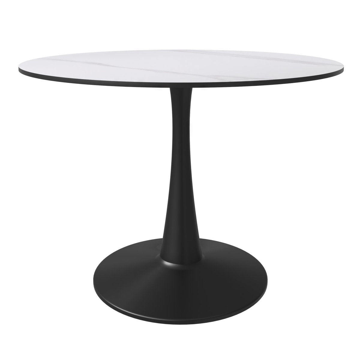 Bristol Round Dining Table with MDF/Sintered Stone/Glass Tabletop in Black Steel Base Sintered Stone 40 Inches White Dining Table Leisuremod