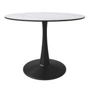 Bristol Round Dining Table with MDF/Sintered Stone/Glass Tabletop in Black Steel Base Sintered Stone 40 Inches White Dining Table Leisuremod