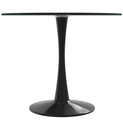 Bristol Round Dining Table with MDF/Sintered Stone/Glass Tabletop in Black Steel Base Glass Clear Dining Table Leisuremod