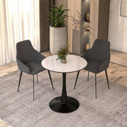 Bristol Round Dining Table with MDF/Sintered Stone/Glass Tabletop in Black Steel Base Sintered Stone 27 Inches White Dining Table Leisuremod