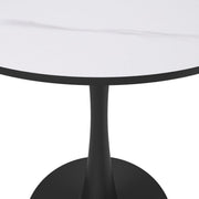 Bristol Round Dining Table with MDF/Sintered Stone/Glass Tabletop in Black Steel Base Sintered Stone 27 Inches White Dining Table Leisuremod