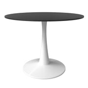 Bristol Round Dining Table with MDF/Sintered Stone/Glass Wood Tabletop in White Steel 40 Inches Black Dining Table Leisuremod