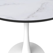 Bristol Round Dining Table with MDF/Sintered Stone/Glass Wood Tabletop in White Steel MDF 24 Inches Marbled White Dining Table Leisuremod