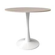 Bristol Round Dining Table with MDF/Sintered Stone/Glass Wood Tabletop in White Steel MDF 35 Inches Natural Wood Dining Table Leisuremod
