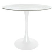 Bristol Round Dining Table with MDF/Sintered Stone/Glass Wood Tabletop in White Steel MDF 36 Inches Light Natural Dining Table Leisuremod