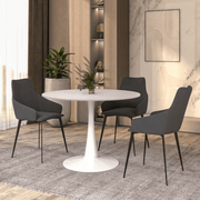 Bristol Round Dining Table with MDF/Sintered Stone/Glass Wood Tabletop in White Steel 40 Inches White Dining Table Leisuremod