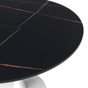 Bristol Round Dining Table with MDF/Sintered Stone/Glass Wood Tabletop in White Steel Sintered Stone 31 Inches Black Dining Table Leisuremod