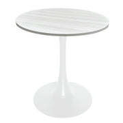 Bristol Round Dining Table with MDF/Sintered Stone/Glass Wood Tabletop in White Steel MDF 27 Inches Light Natural Dining Table Leisuremod