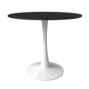 Bristol Round Dining Table with MDF/Sintered Stone/Glass Wood Tabletop in White Steel Sintered Stone 31 Inches Black Dining Table Leisuremod