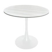 Bristol Round Dining Table with MDF/Sintered Stone/Glass Wood Tabletop in White Steel MDF 36 Inches Light Natural Dining Table Leisuremod