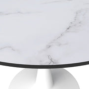 Bristol Round Dining Table with MDF/Sintered Stone/Glass Wood Tabletop in White Steel MDF 40 Inches Marbled White Dining Table Leisuremod