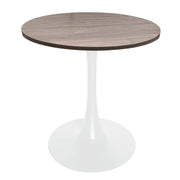 Bristol Round Dining Table with MDF/Sintered Stone/Glass Wood Tabletop in White Steel MDF 27 Inches Dark Walnut Dining Table Leisuremod