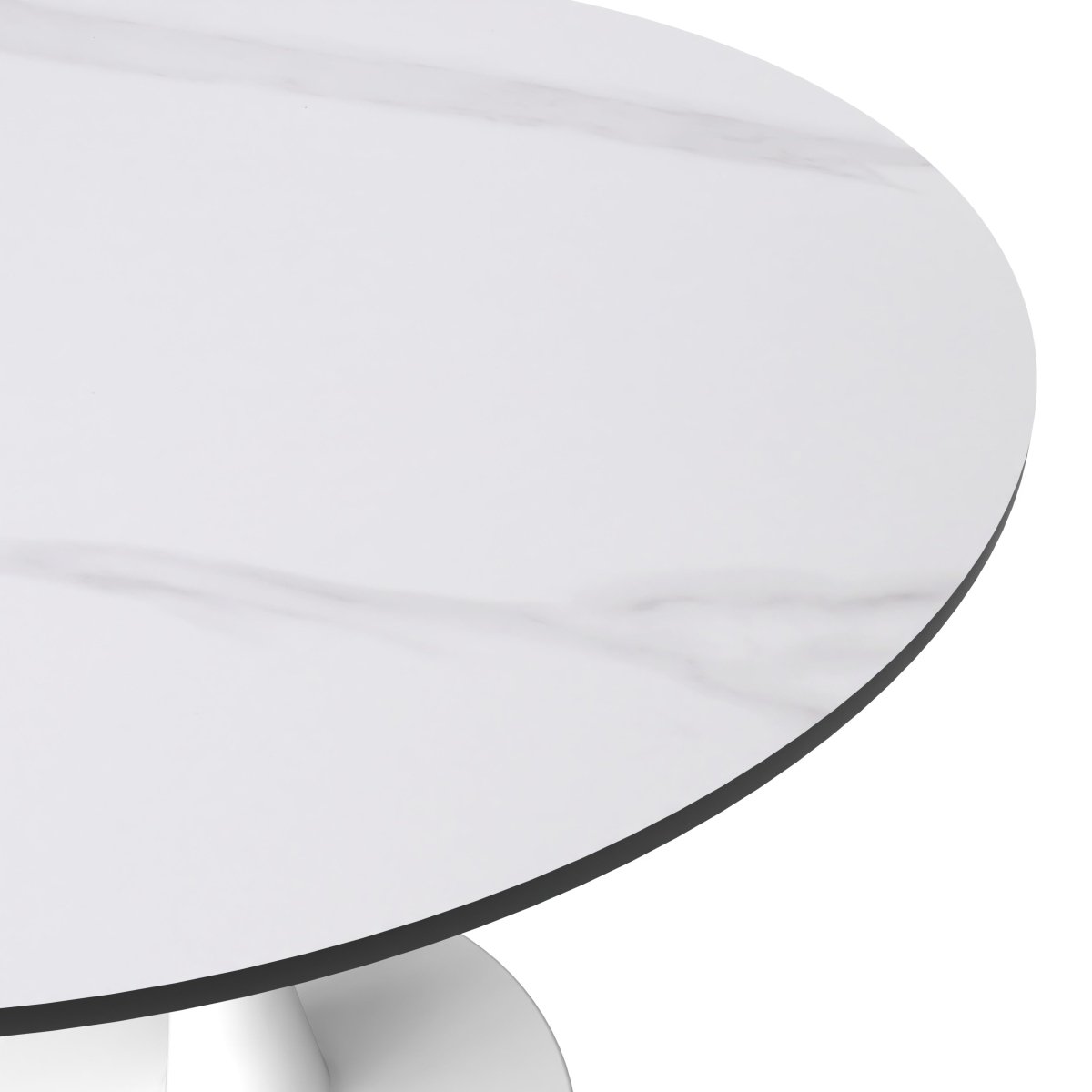 Bristol Round Dining Table with MDF/Sintered Stone/Glass Wood Tabletop in White Steel Sintered Stone 31 Inches White Dining Table Leisuremod