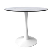 Bristol Round Dining Table with MDF/Sintered Stone/Glass Wood Tabletop in White Steel MDF 31 Inches Marbled White Dining Table Leisuremod