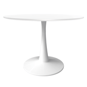 Bristol Round Dining Table with MDF/Sintered Stone/Glass Wood Tabletop in White Steel 40 Inches White Dining Table Leisuremod