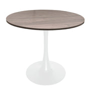 Bristol Round Dining Table with MDF/Sintered Stone/Glass Wood Tabletop in White Steel MDF 36 Inches Dark Walnut Dining Table Leisuremod
