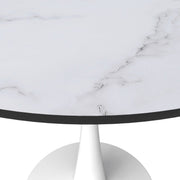 Bristol Round Dining Table with MDF/Sintered Stone/Glass Wood Tabletop in White Steel MDF 31 Inches Marbled White Dining Table Leisuremod