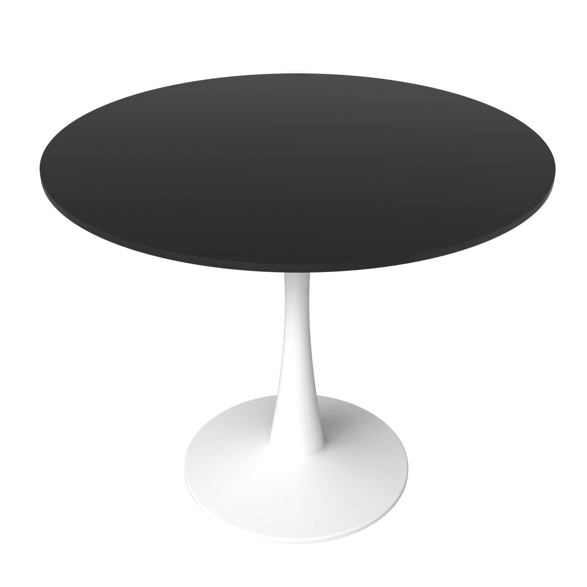 Bristol Round Dining Table with MDF/Sintered Stone/Glass Wood Tabletop in White Steel MDF 35 Inches Black Dining Table Leisuremod