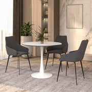 Bristol Round Dining Table with MDF/Sintered Stone/Glass Wood Tabletop in White Steel MDF 35 Inches Marbled White Dining Table Leisuremod