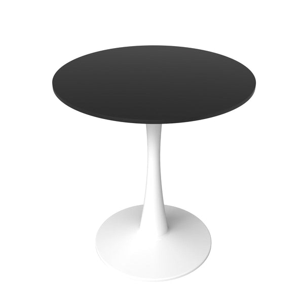 Bristol Round Dining Table with MDF/Sintered Stone/Glass Wood Tabletop in White Steel MDF 24 Inches Black Dining Table Leisuremod
