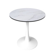 Bristol Round Dining Table with MDF/Sintered Stone/Glass Wood Tabletop in White Steel MDF 24 Inches Marbled White Dining Table Leisuremod