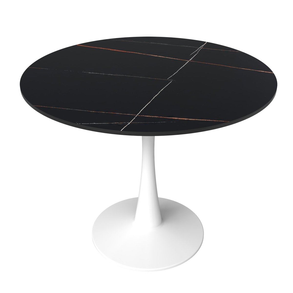 Bristol Round Dining Table with MDF/Sintered Stone/Glass Wood Tabletop in White Steel Sintered Stone 31 Inches Black Dining Table Leisuremod