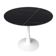 Bristol Round Dining Table with MDF/Sintered Stone/Glass Wood Tabletop in White Steel Sintered Stone 31 Inches Black Dining Table Leisuremod