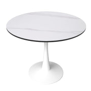 Bristol Round Dining Table with MDF/Sintered Stone/Glass Wood Tabletop in White Steel Sintered Stone 31 Inches White Dining Table Leisuremod
