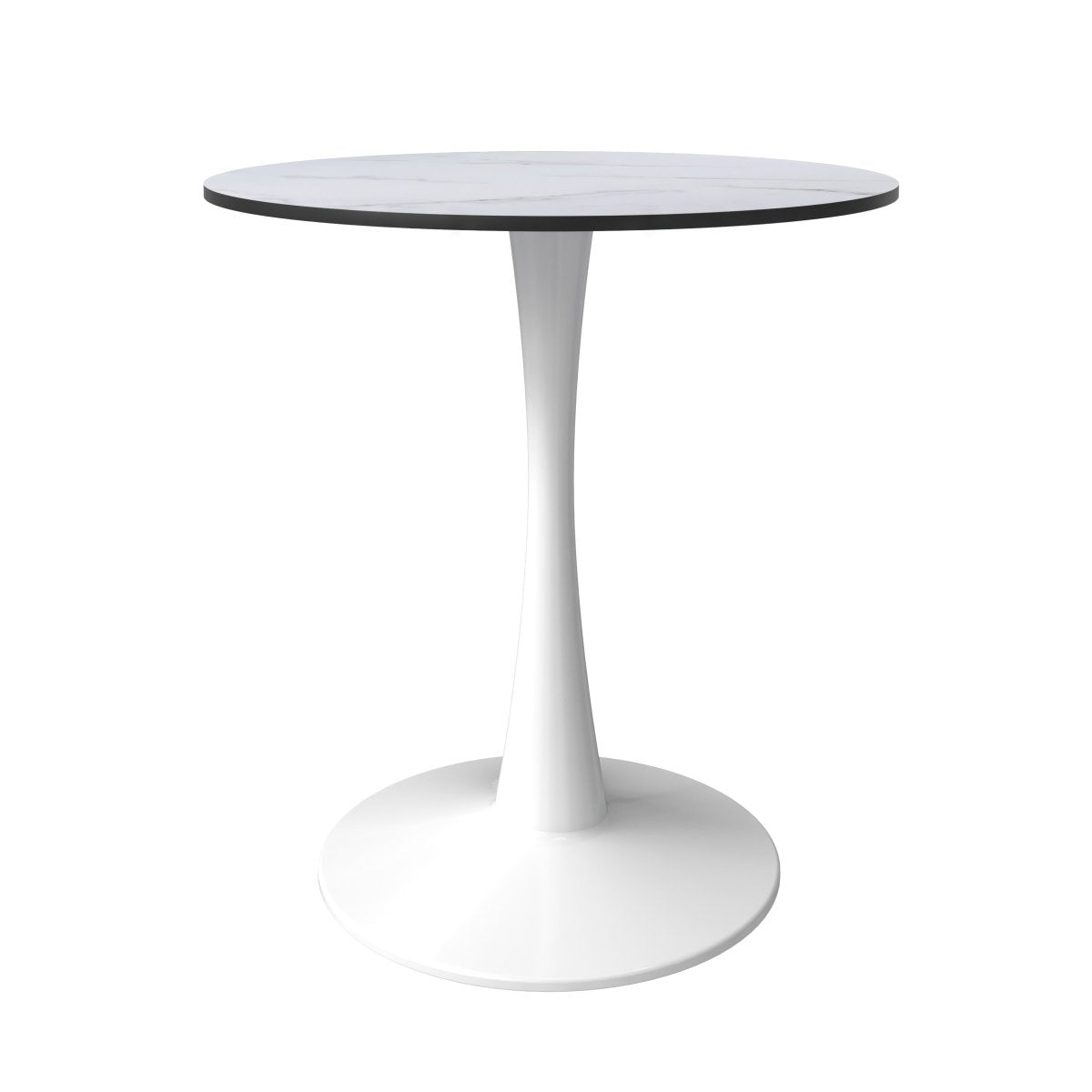 Bristol Round Dining Table with MDF/Sintered Stone/Glass Wood Tabletop in White Steel MDF 24 Inches Marbled White Dining Table Leisuremod
