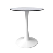 Bristol Round Dining Table with MDF/Sintered Stone/Glass Wood Tabletop in White Steel MDF 24 Inches Marbled White Dining Table Leisuremod