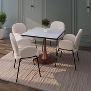 Bristol Square Dining Table with Marble White MDF Top and Steel Pedestal Base 27" Wide Walnut Dining Table LeisureMod
