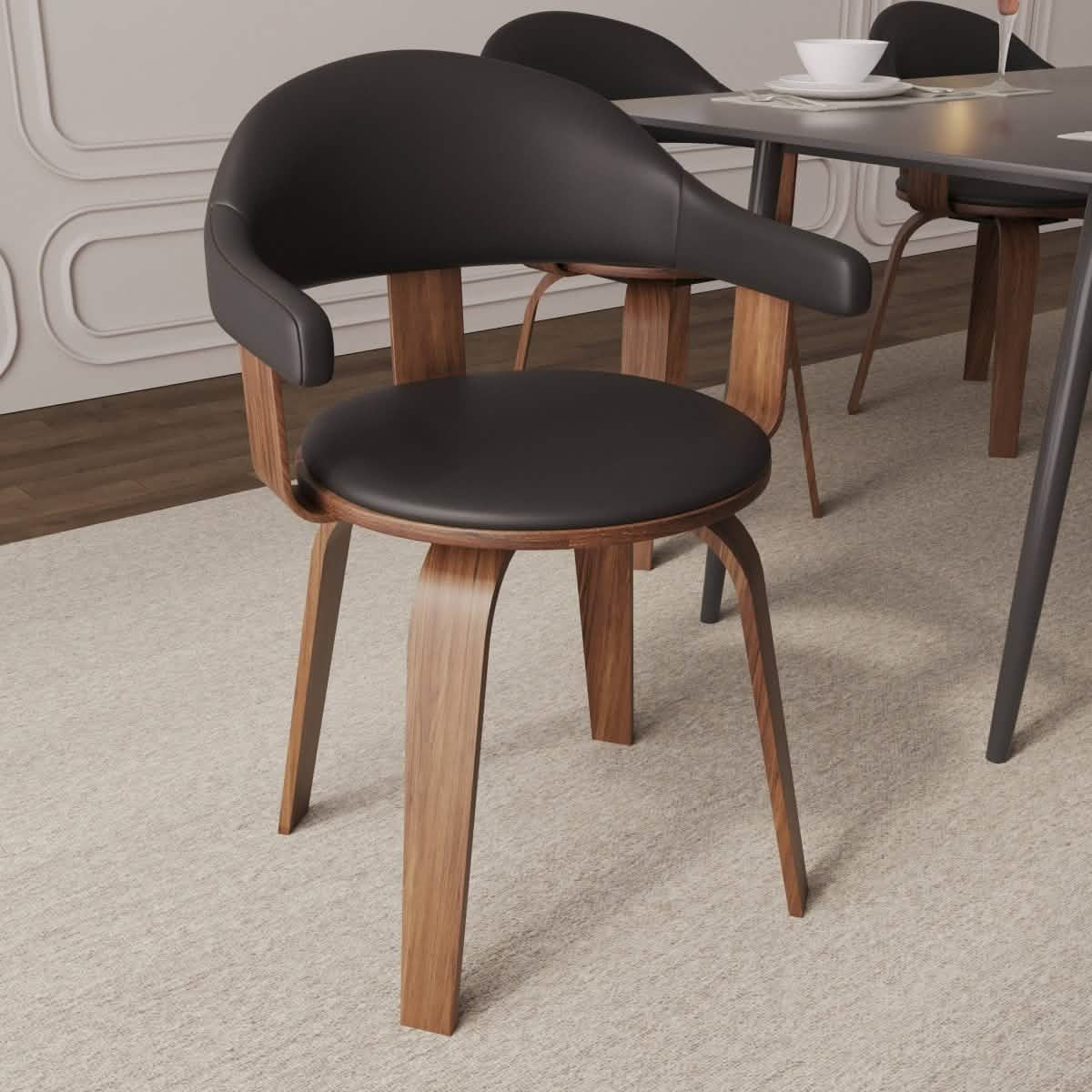 Brivo Modern Wooden Dining Chair With Walnut Color Frame Black Dining Chair Leisuremod