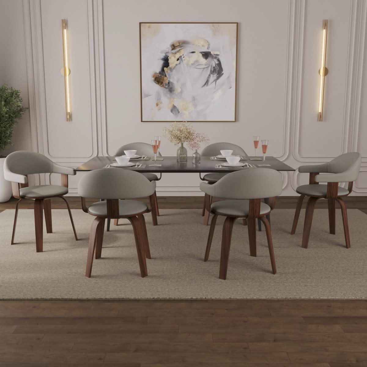 Brivo Modern Wooden Dining Chair With Walnut Color Frame Grey Dining Chair Leisuremod