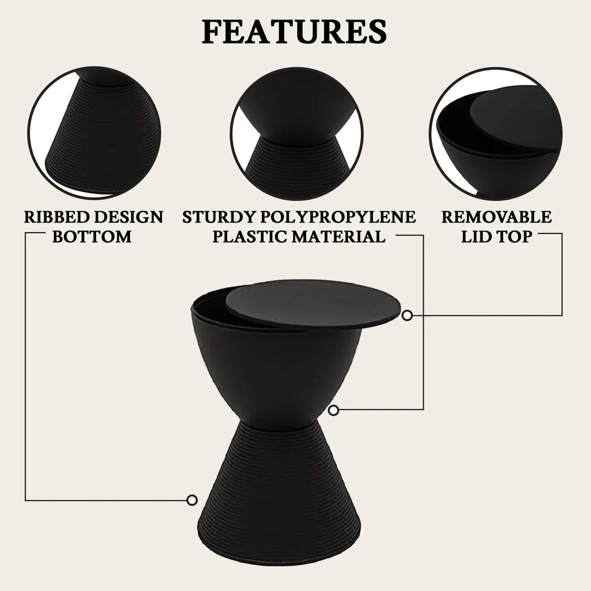 Boyd Storage Round Side End Table in Polypropylene Plastic - Elax Furniture