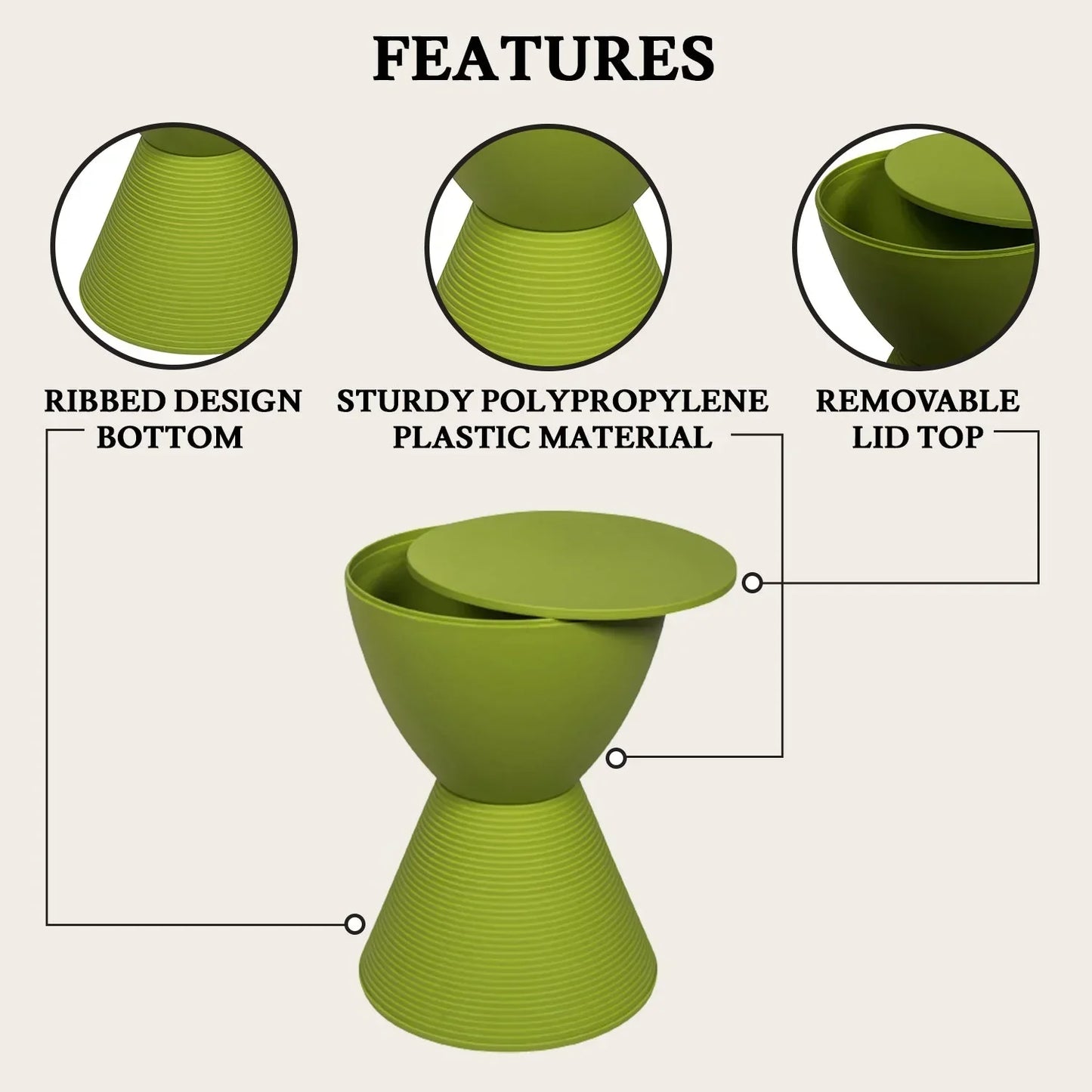 Boyd Storage Round Side End Table in Polypropylene Plastic - Elax Furniture