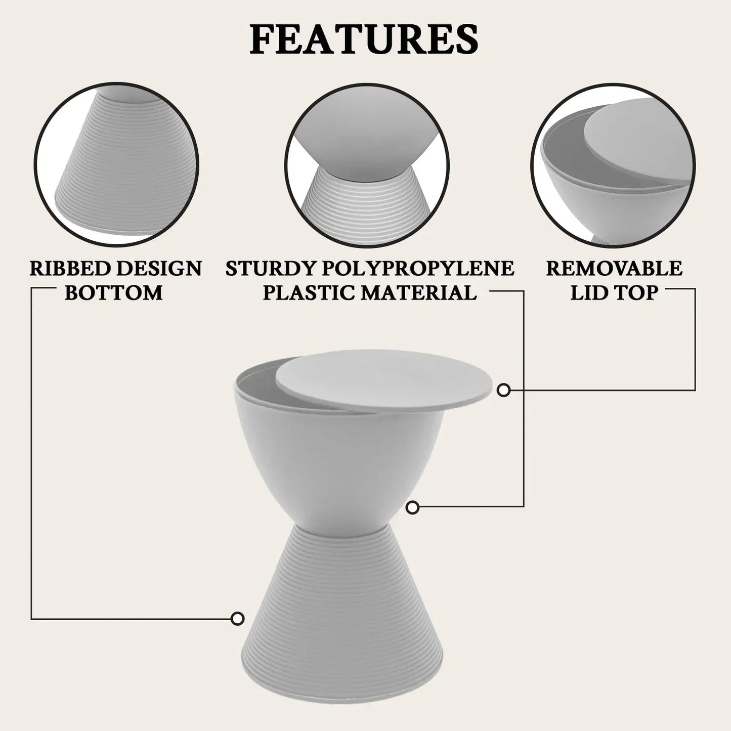 Boyd Storage Round Side End Table in Polypropylene Plastic - Elax Furniture