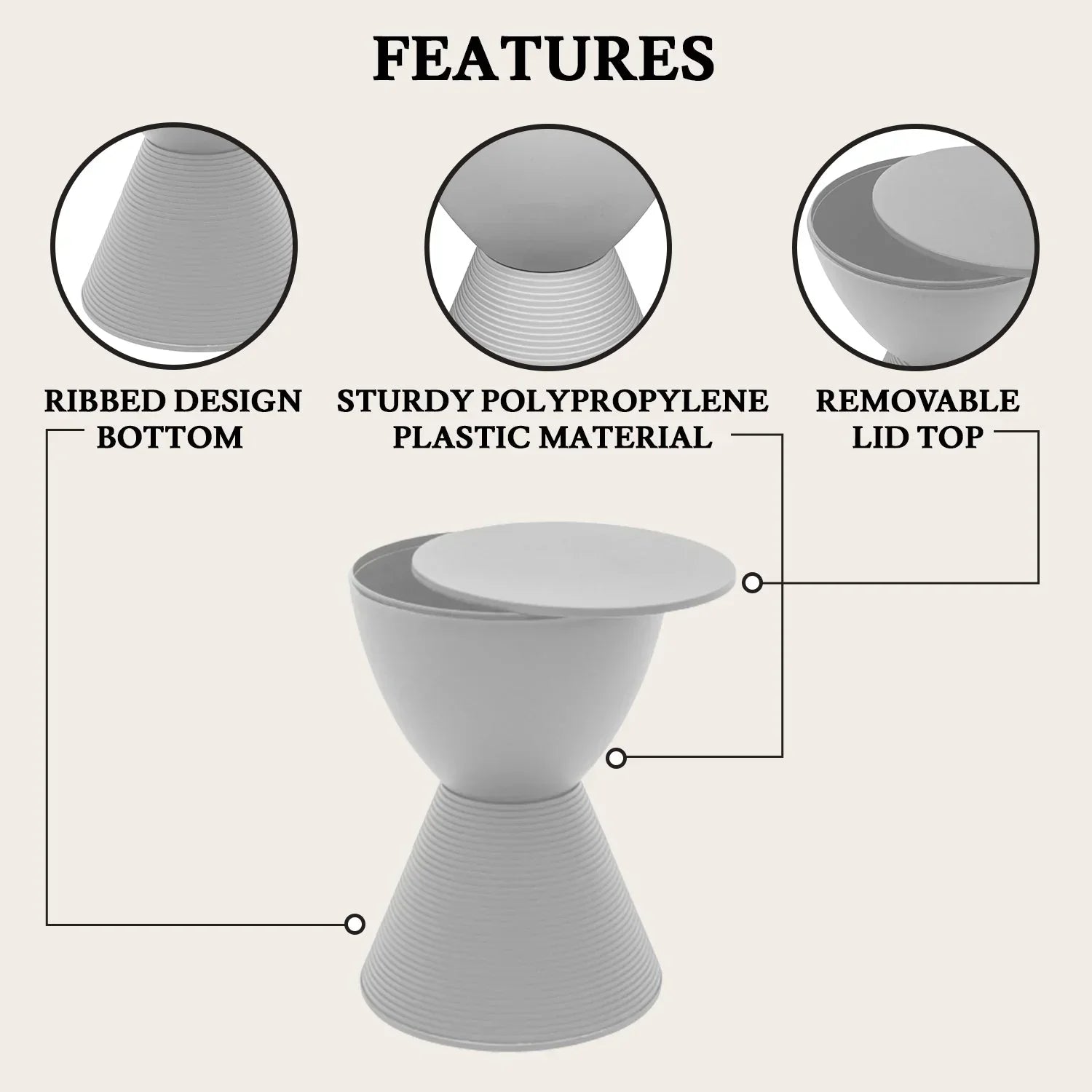 Boyd Storage Round Side End Table in Polypropylene Plastic - Elax Furniture