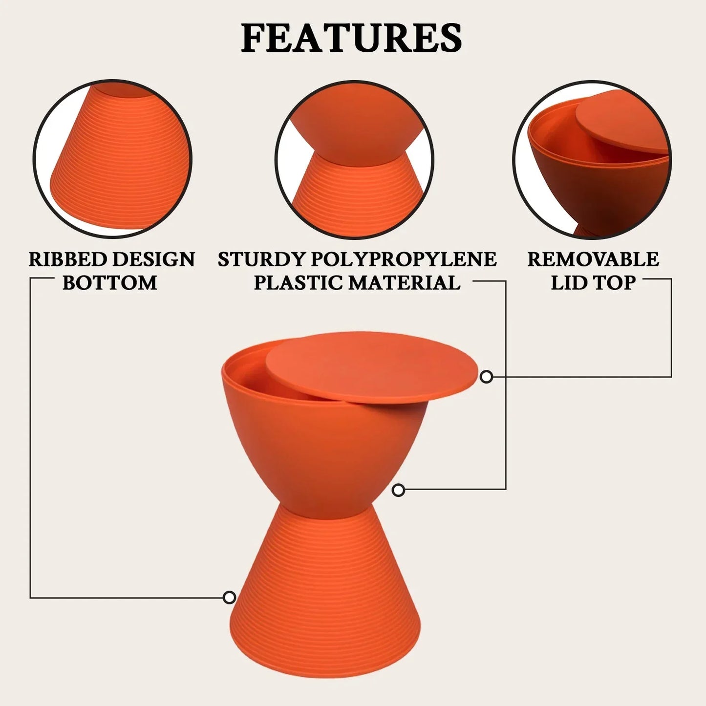 Boyd Storage Round Side End Table in Polypropylene Plastic - Elax Furniture