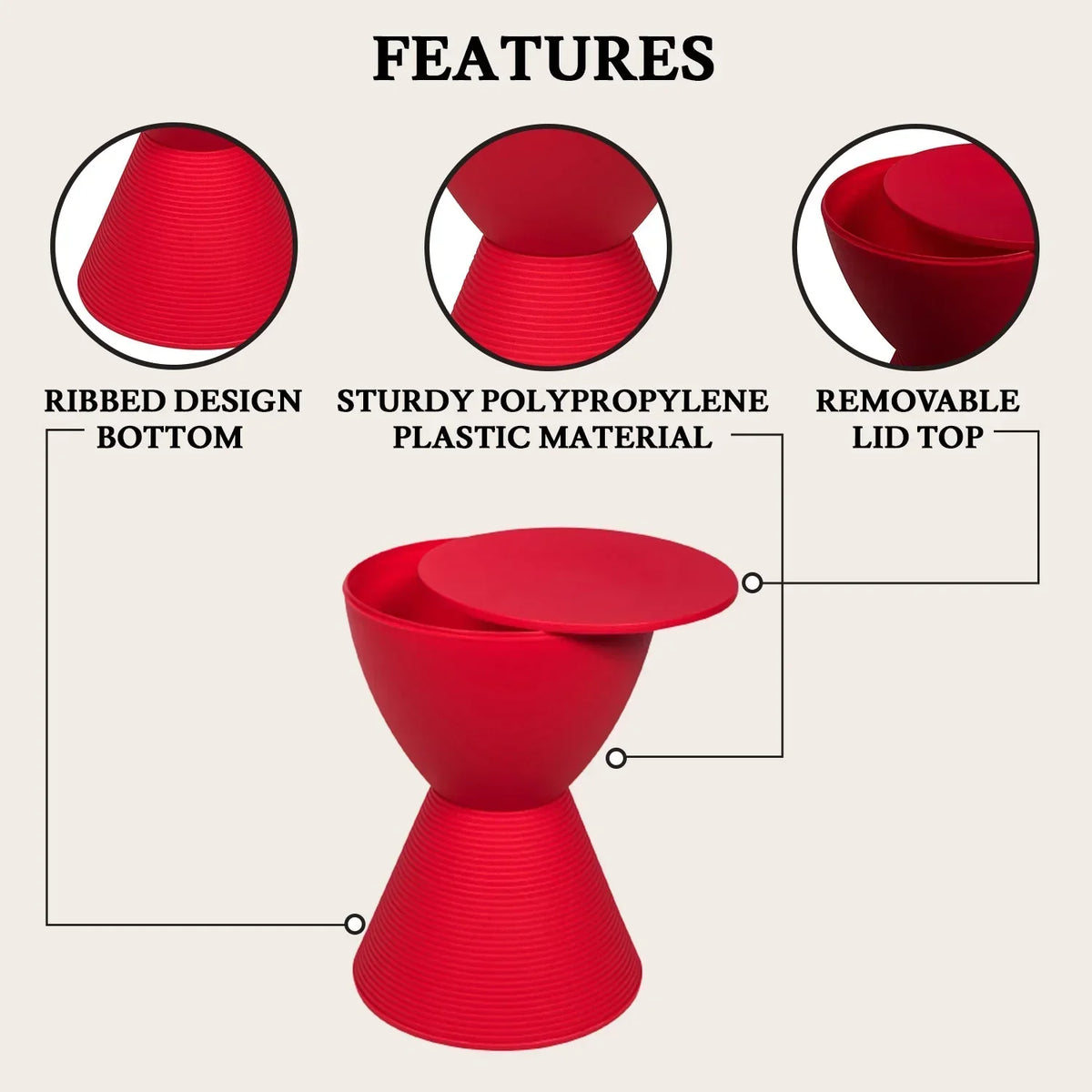 Boyd Storage Round Side End Table in Polypropylene Plastic - Elax Furniture