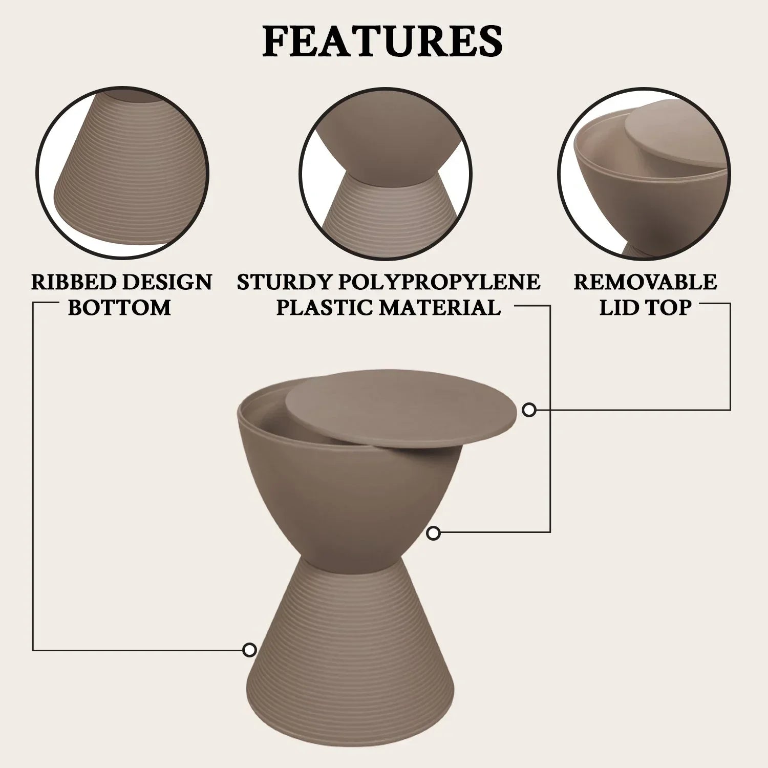 Boyd Storage Round Side End Table in Polypropylene Plastic - Elax Furniture