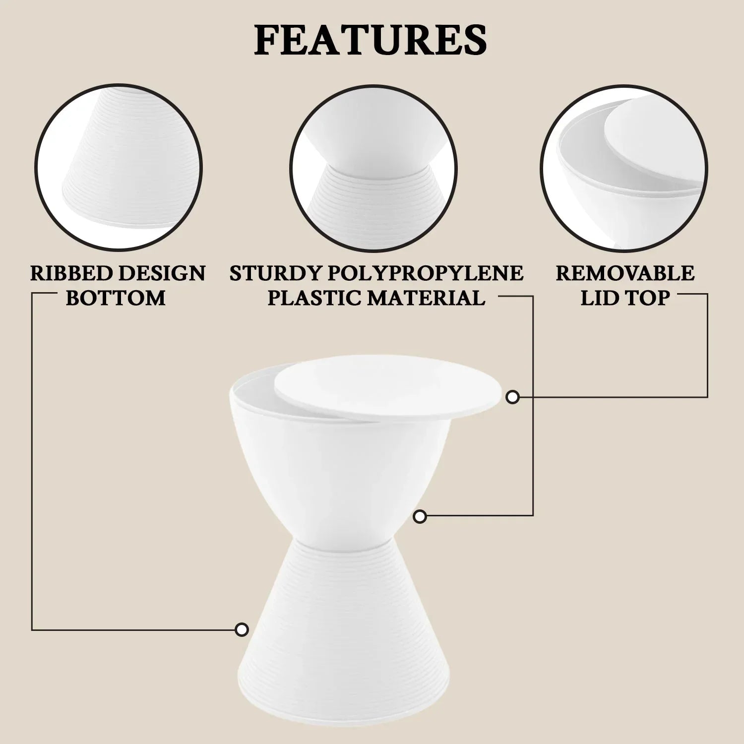 Boyd Storage Round Side End Table in Polypropylene Plastic - Elax Furniture