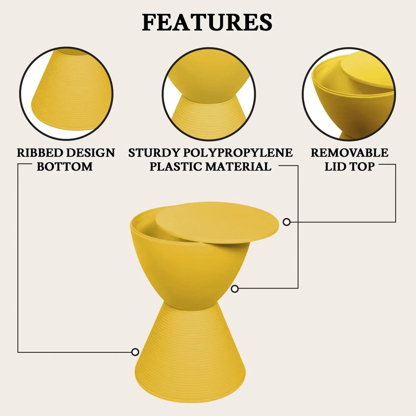 Boyd Storage Round Side End Table in Polypropylene Plastic - Elax Furniture