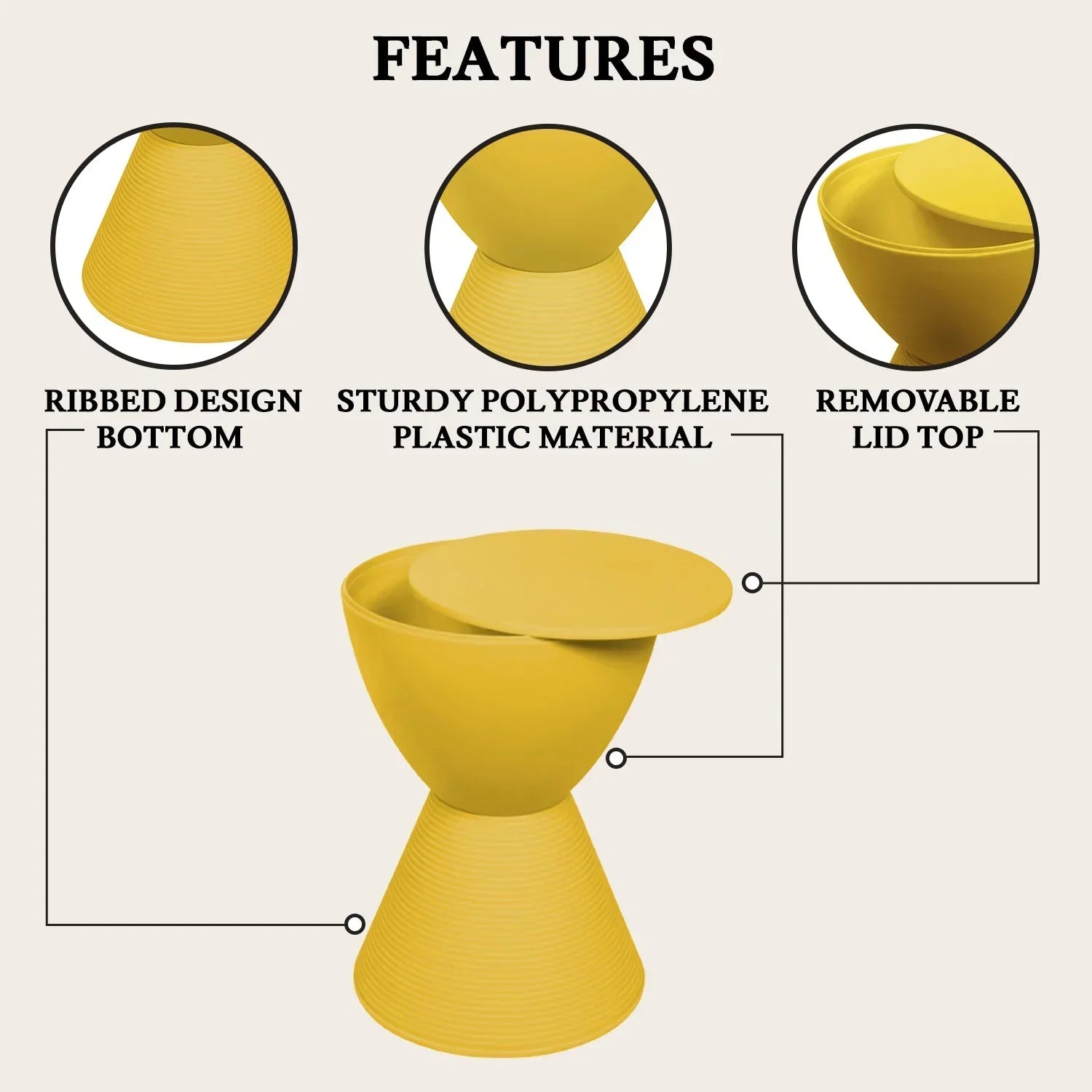 Boyd Storage Round Side End Table in Polypropylene Plastic - Elax Furniture