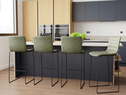 Brooklyn 29.9" Modern Leather Bar Stool With Black Iron Base & Footrest Set of 2 - Elax Furniture